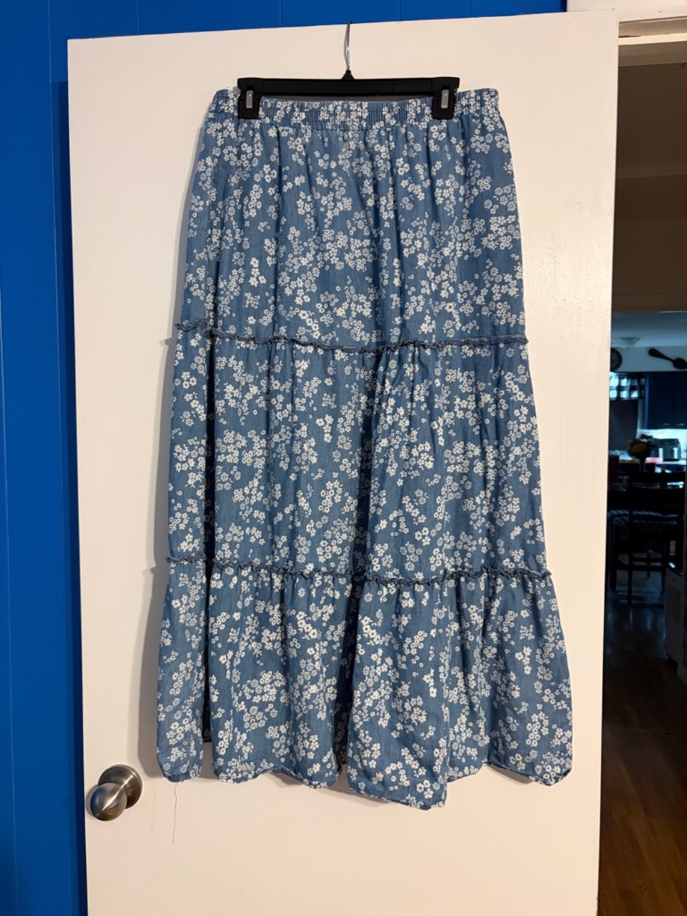 Robert Louis Blue Floral Tiered Maxi Skirt